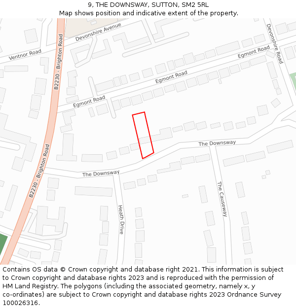 9, THE DOWNSWAY, SUTTON, SM2 5RL: Location map and indicative extent of plot