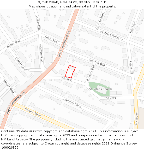 9, THE DRIVE, HENLEAZE, BRISTOL, BS9 4LD: Location map and indicative extent of plot