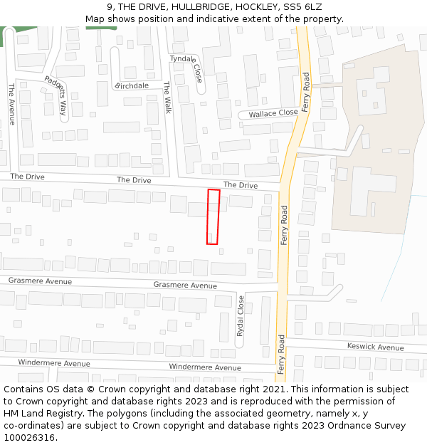 9, THE DRIVE, HULLBRIDGE, HOCKLEY, SS5 6LZ: Location map and indicative extent of plot