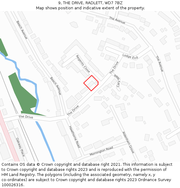 9, THE DRIVE, RADLETT, WD7 7BZ: Location map and indicative extent of plot