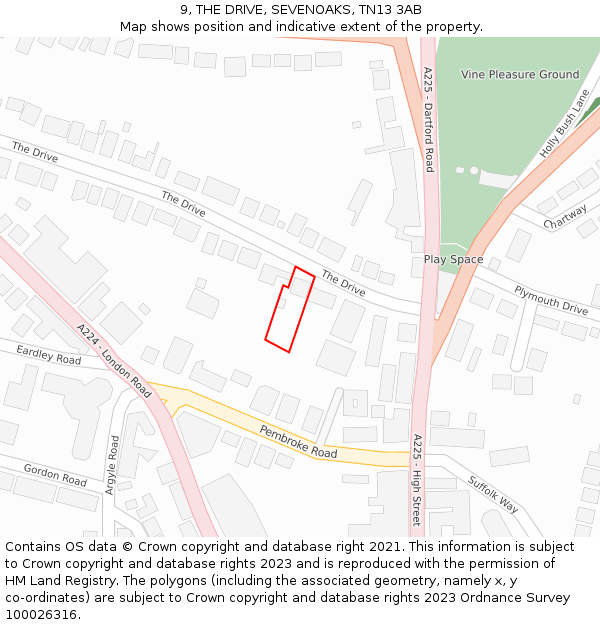 9, THE DRIVE, SEVENOAKS, TN13 3AB: Location map and indicative extent of plot