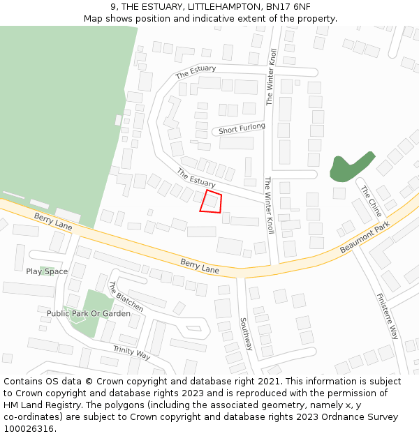 9, THE ESTUARY, LITTLEHAMPTON, BN17 6NF: Location map and indicative extent of plot