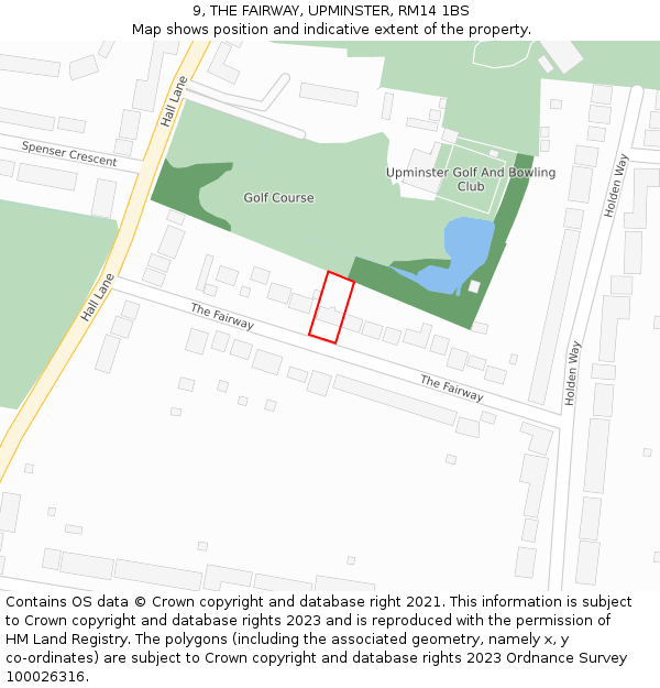 9, THE FAIRWAY, UPMINSTER, RM14 1BS: Location map and indicative extent of plot