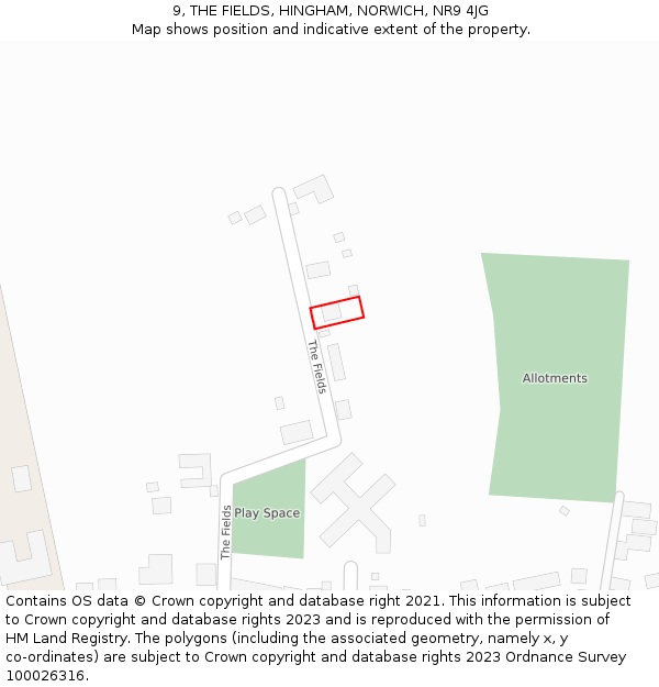 9, THE FIELDS, HINGHAM, NORWICH, NR9 4JG: Location map and indicative extent of plot