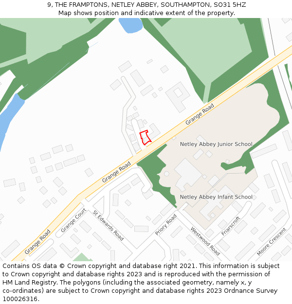 9, THE FRAMPTONS, NETLEY ABBEY, SOUTHAMPTON, SO31 5HZ: Location map and indicative extent of plot