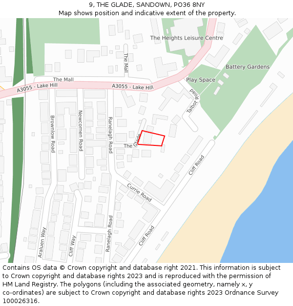 9, THE GLADE, SANDOWN, PO36 8NY: Location map and indicative extent of plot