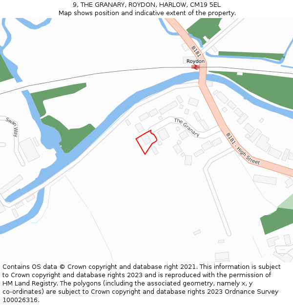 9, THE GRANARY, ROYDON, HARLOW, CM19 5EL: Location map and indicative extent of plot