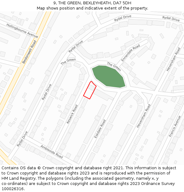 9, THE GREEN, BEXLEYHEATH, DA7 5DH: Location map and indicative extent of plot