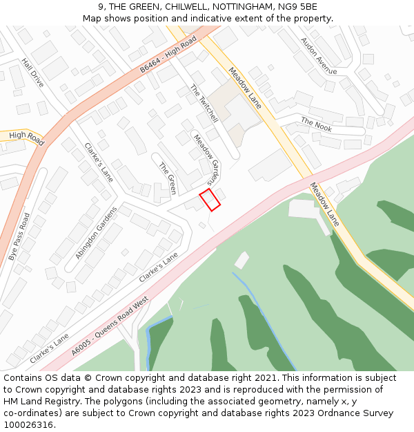 9, THE GREEN, CHILWELL, NOTTINGHAM, NG9 5BE: Location map and indicative extent of plot