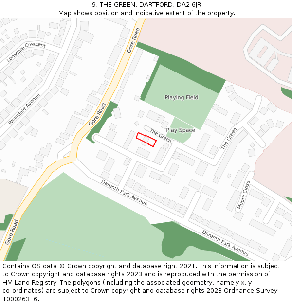 9, THE GREEN, DARTFORD, DA2 6JR: Location map and indicative extent of plot