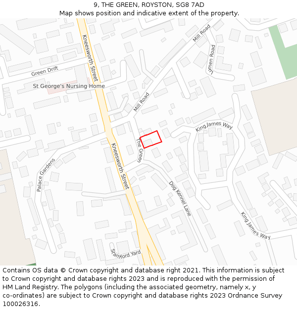 9, THE GREEN, ROYSTON, SG8 7AD: Location map and indicative extent of plot