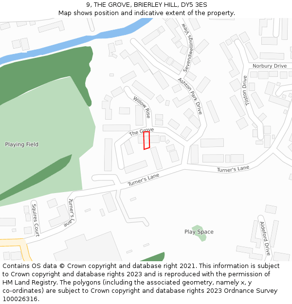 9, THE GROVE, BRIERLEY HILL, DY5 3ES: Location map and indicative extent of plot