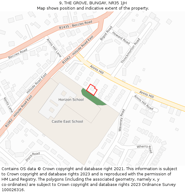 9, THE GROVE, BUNGAY, NR35 1JH: Location map and indicative extent of plot