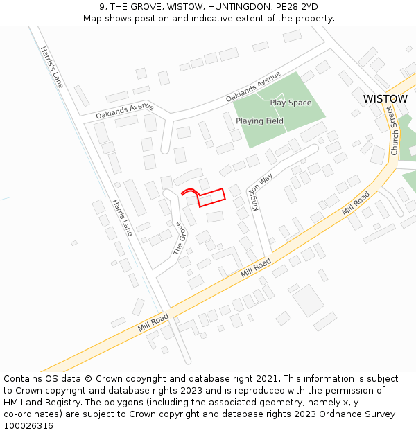 9, THE GROVE, WISTOW, HUNTINGDON, PE28 2YD: Location map and indicative extent of plot