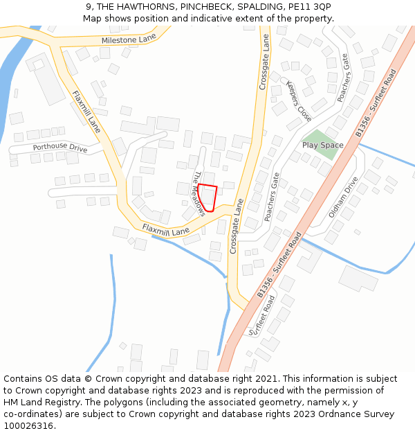 9, THE HAWTHORNS, PINCHBECK, SPALDING, PE11 3QP: Location map and indicative extent of plot