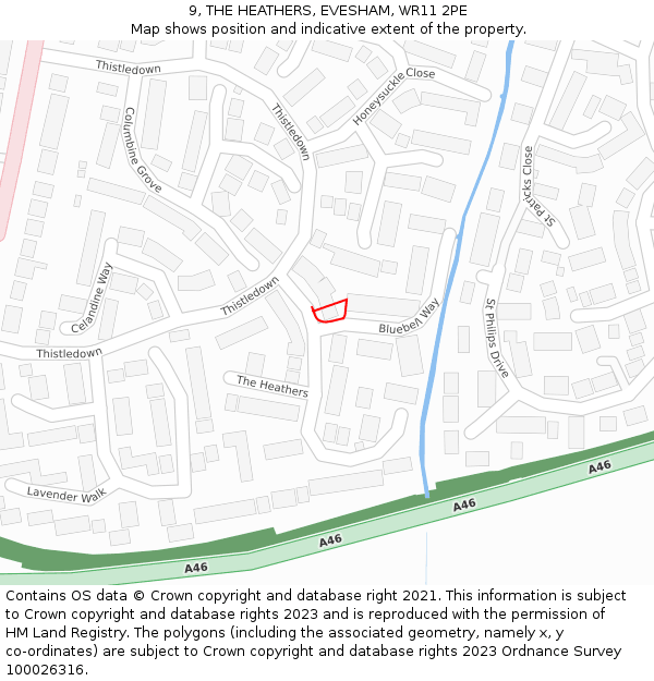 9, THE HEATHERS, EVESHAM, WR11 2PE: Location map and indicative extent of plot
