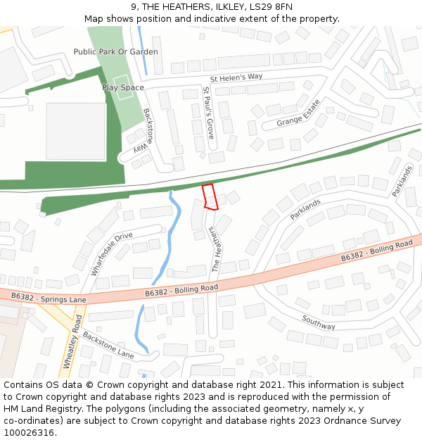 9, THE HEATHERS, ILKLEY, LS29 8FN: Location map and indicative extent of plot