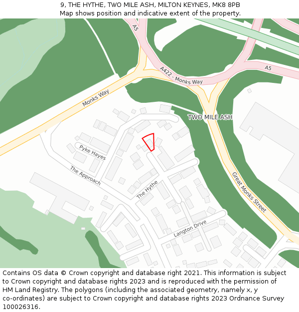 9, THE HYTHE, TWO MILE ASH, MILTON KEYNES, MK8 8PB: Location map and indicative extent of plot