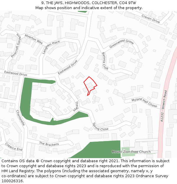 9, THE JAYS, HIGHWOODS, COLCHESTER, CO4 9TW: Location map and indicative extent of plot