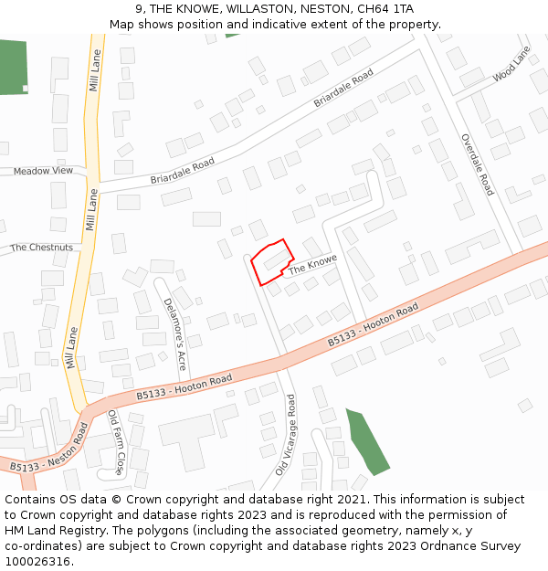 9, THE KNOWE, WILLASTON, NESTON, CH64 1TA: Location map and indicative extent of plot