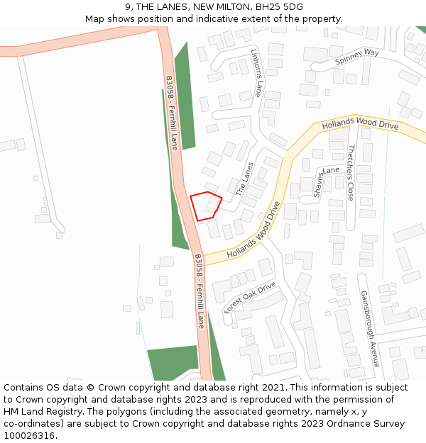 9, THE LANES, NEW MILTON, BH25 5DG: Location map and indicative extent of plot