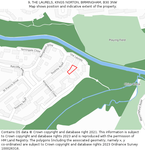 9, THE LAURELS, KINGS NORTON, BIRMINGHAM, B30 3NW: Location map and indicative extent of plot