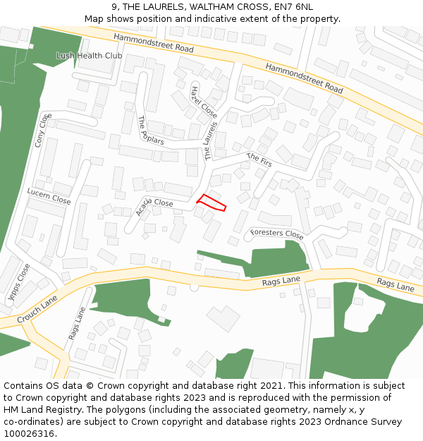 9, THE LAURELS, WALTHAM CROSS, EN7 6NL: Location map and indicative extent of plot