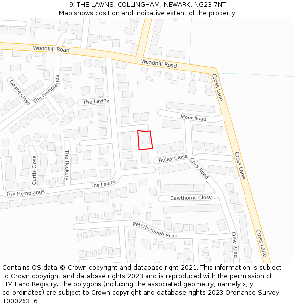 9, THE LAWNS, COLLINGHAM, NEWARK, NG23 7NT: Location map and indicative extent of plot