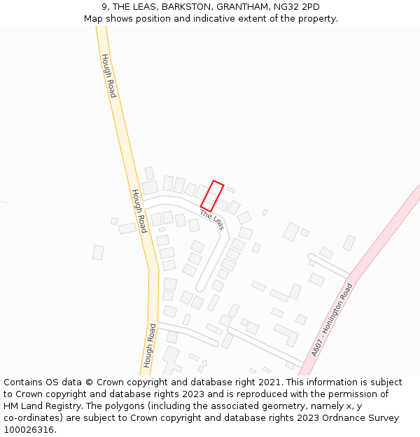 9, THE LEAS, BARKSTON, GRANTHAM, NG32 2PD: Location map and indicative extent of plot