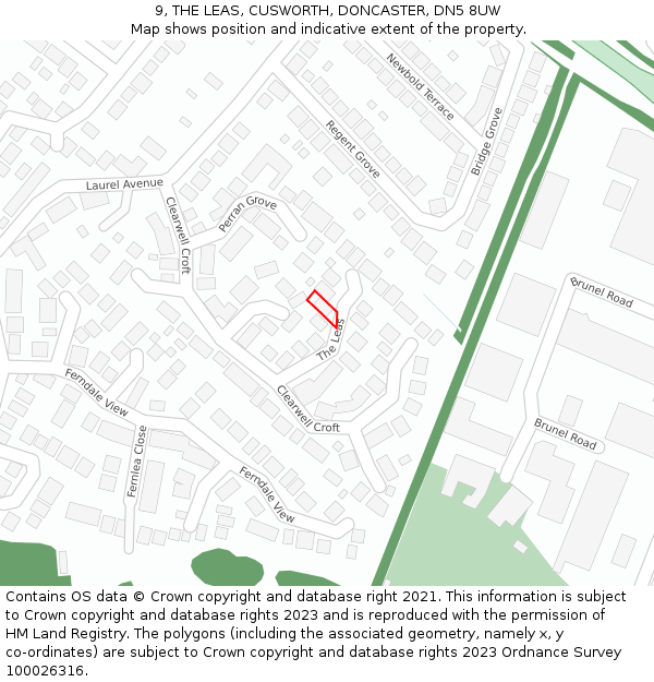9, THE LEAS, CUSWORTH, DONCASTER, DN5 8UW: Location map and indicative extent of plot