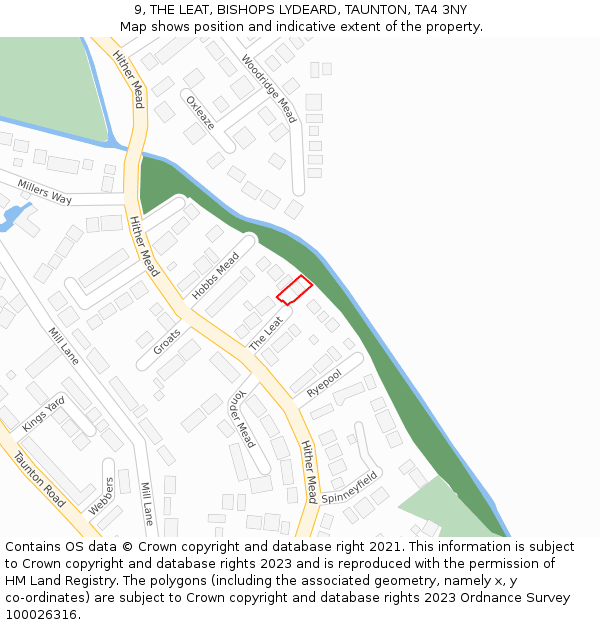 9, THE LEAT, BISHOPS LYDEARD, TAUNTON, TA4 3NY: Location map and indicative extent of plot