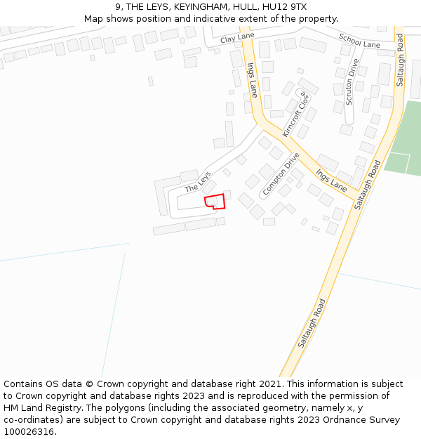 9, THE LEYS, KEYINGHAM, HULL, HU12 9TX: Location map and indicative extent of plot