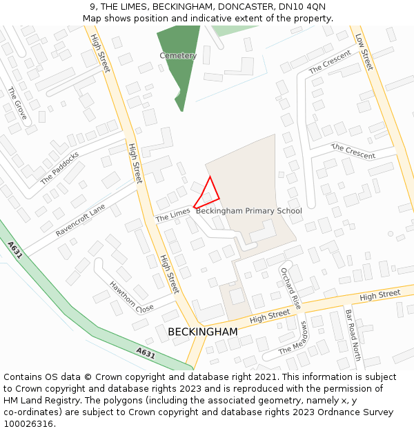 9, THE LIMES, BECKINGHAM, DONCASTER, DN10 4QN: Location map and indicative extent of plot