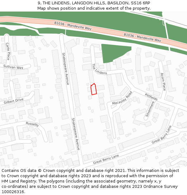9, THE LINDENS, LANGDON HILLS, BASILDON, SS16 6RP: Location map and indicative extent of plot