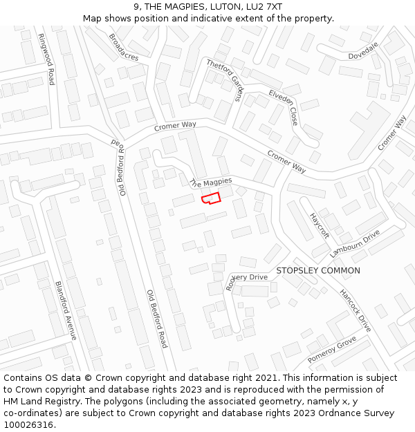 9, THE MAGPIES, LUTON, LU2 7XT: Location map and indicative extent of plot