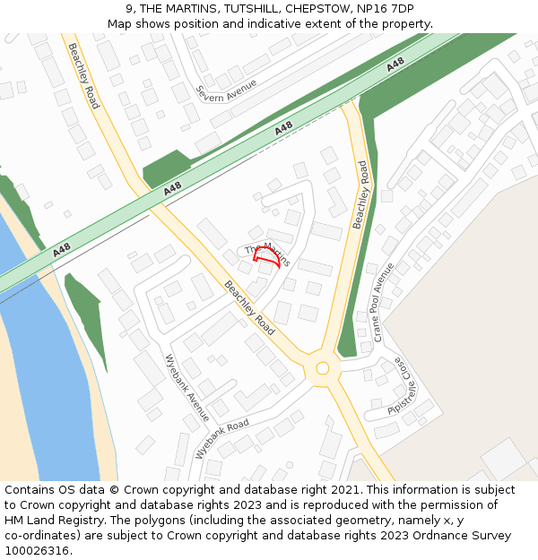 9, THE MARTINS, TUTSHILL, CHEPSTOW, NP16 7DP: Location map and indicative extent of plot