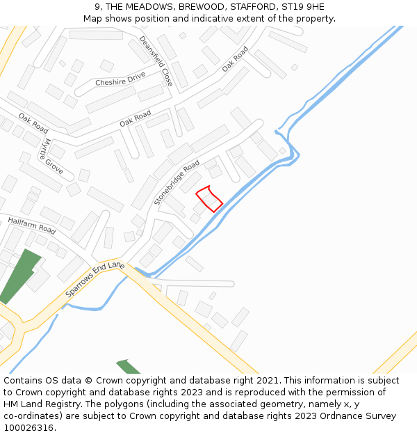 9, THE MEADOWS, BREWOOD, STAFFORD, ST19 9HE: Location map and indicative extent of plot