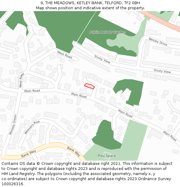 9, THE MEADOWS, KETLEY BANK, TELFORD, TF2 0BH: Location map and indicative extent of plot