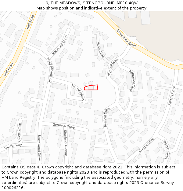 9, THE MEADOWS, SITTINGBOURNE, ME10 4QW: Location map and indicative extent of plot
