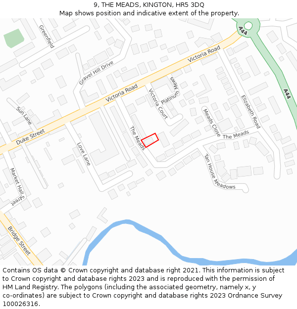 9, THE MEADS, KINGTON, HR5 3DQ: Location map and indicative extent of plot