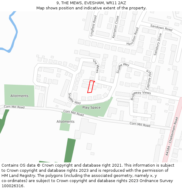 9, THE MEWS, EVESHAM, WR11 2AZ: Location map and indicative extent of plot