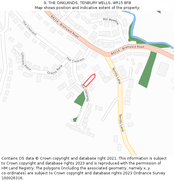 9, THE OAKLANDS, TENBURY WELLS, WR15 8FB: Location map and indicative extent of plot