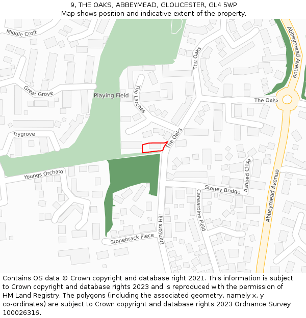 9, THE OAKS, ABBEYMEAD, GLOUCESTER, GL4 5WP: Location map and indicative extent of plot