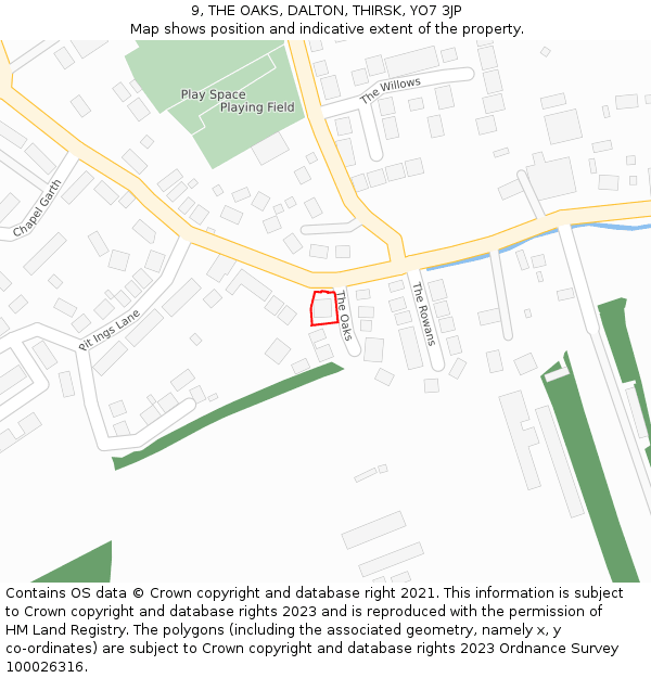 9, THE OAKS, DALTON, THIRSK, YO7 3JP: Location map and indicative extent of plot