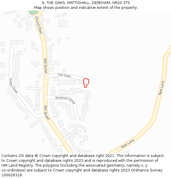 9, THE OAKS, MATTISHALL, DEREHAM, NR20 3TS: Location map and indicative extent of plot