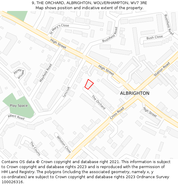 9, THE ORCHARD, ALBRIGHTON, WOLVERHAMPTON, WV7 3RE: Location map and indicative extent of plot