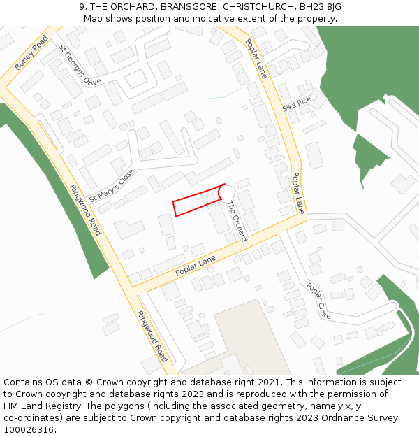 9, THE ORCHARD, BRANSGORE, CHRISTCHURCH, BH23 8JG: Location map and indicative extent of plot