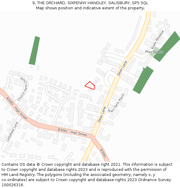 9, THE ORCHARD, SIXPENNY HANDLEY, SALISBURY, SP5 5QL: Location map and indicative extent of plot