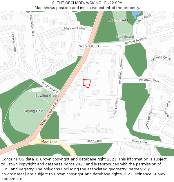 9, THE ORCHARD, WOKING, GU22 9PA: Location map and indicative extent of plot