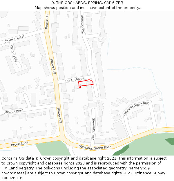 9, THE ORCHARDS, EPPING, CM16 7BB: Location map and indicative extent of plot